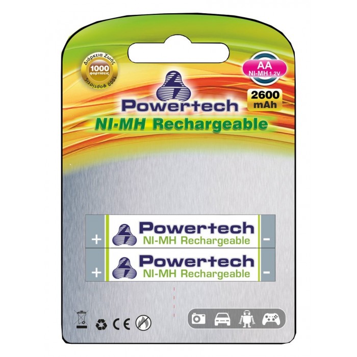  Powertech Επαναφορτιζόμενη μπαταρία 2600MAH, AA (R6), 2 ΤΜ PT-351